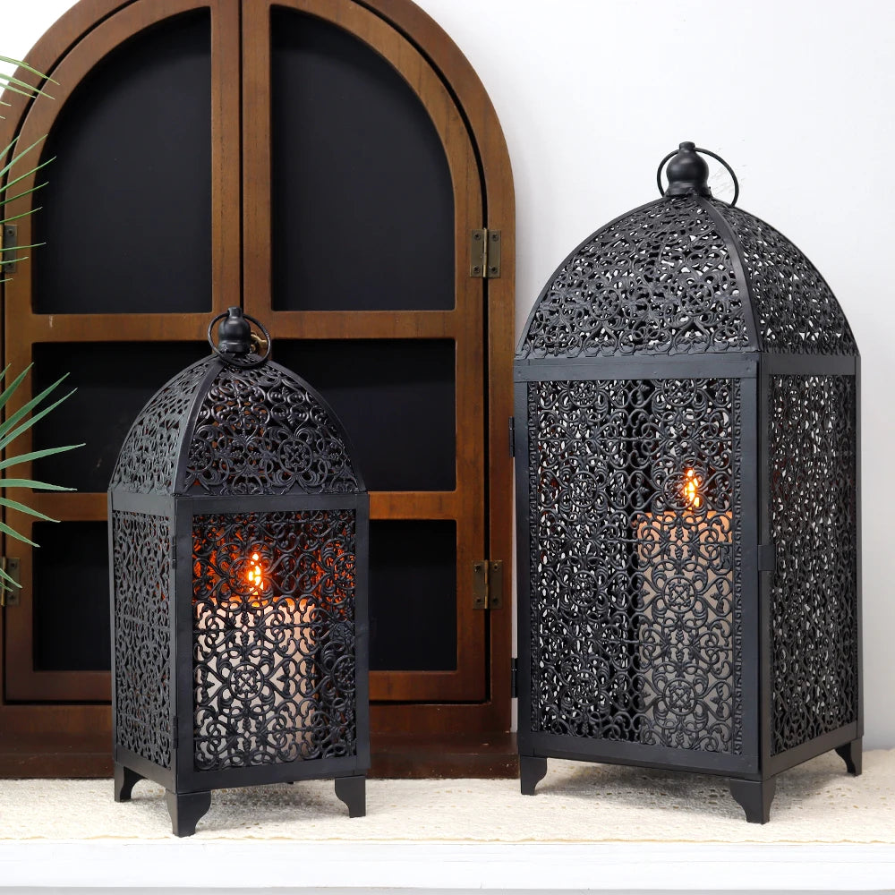 2Pcs Metal Candle Holder Black Decorative Hanging Lantern - Cuddle Cloud Emporium