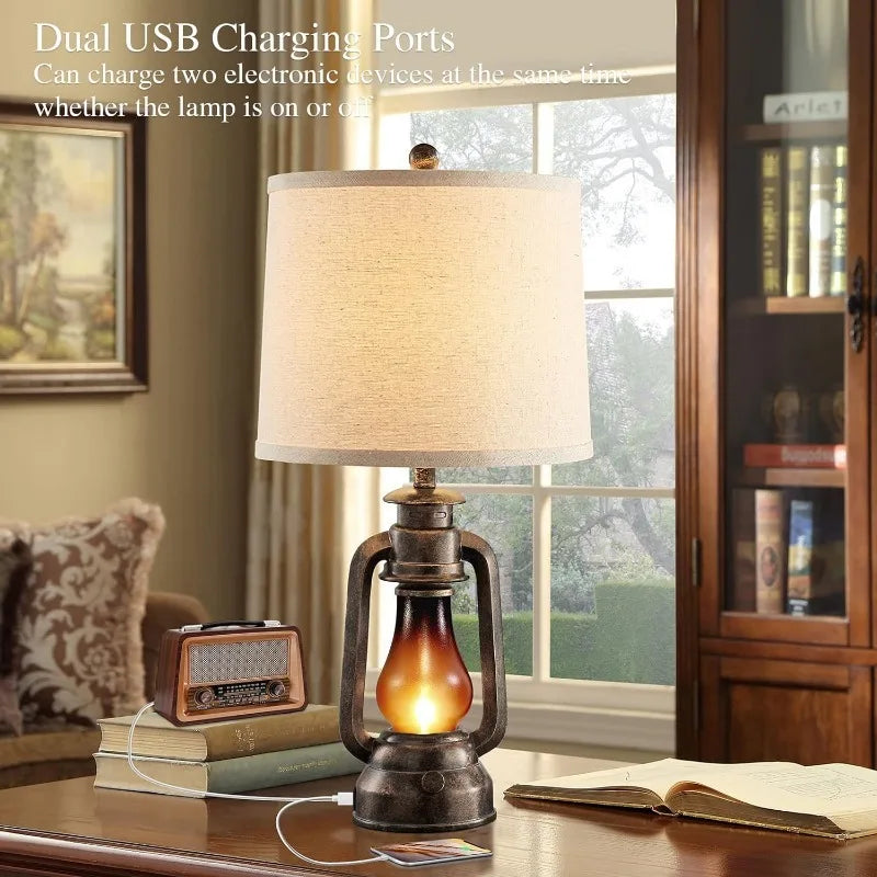 Vintage Lantern Lamp with Dual USB Charging Ports, - Cuddle Cloud Emporium