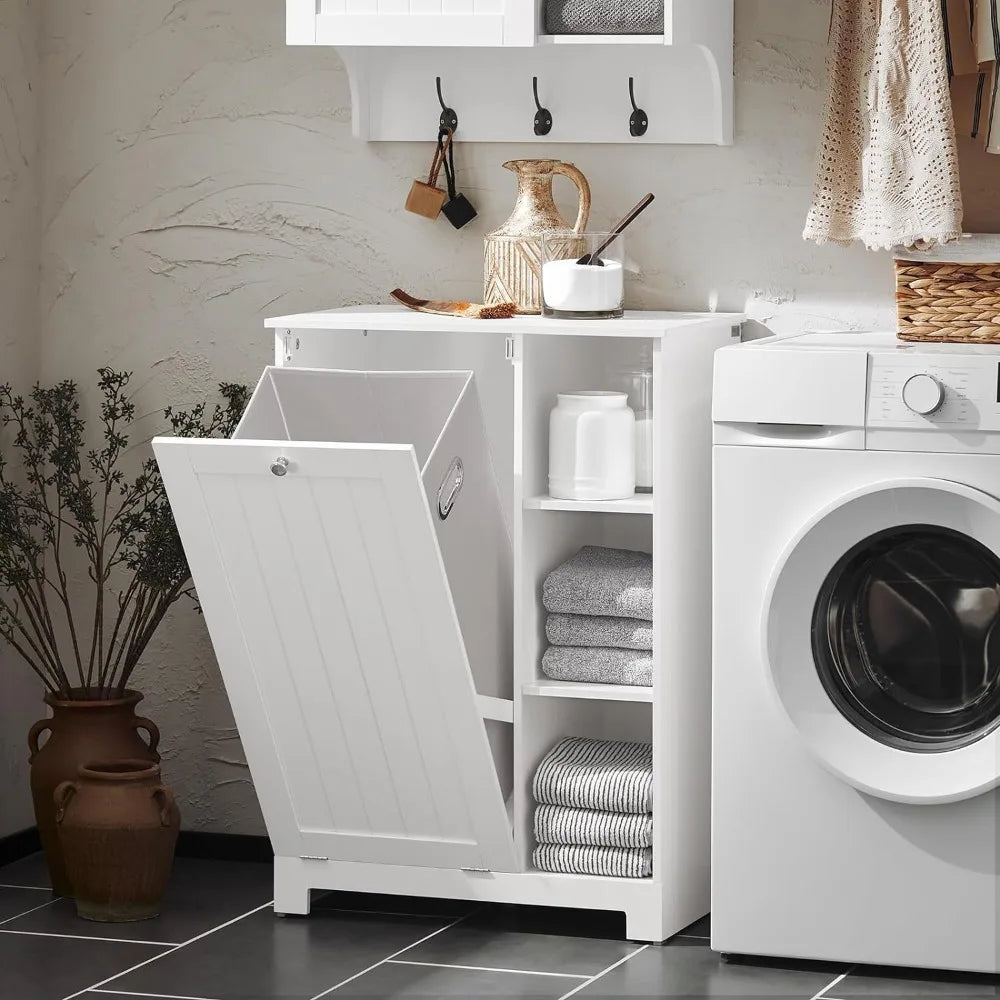 Bathroom Laundry Cabinet, Tilt-Out Laundry Hamper, 3 Shelves - Cuddle Cloud Emporium