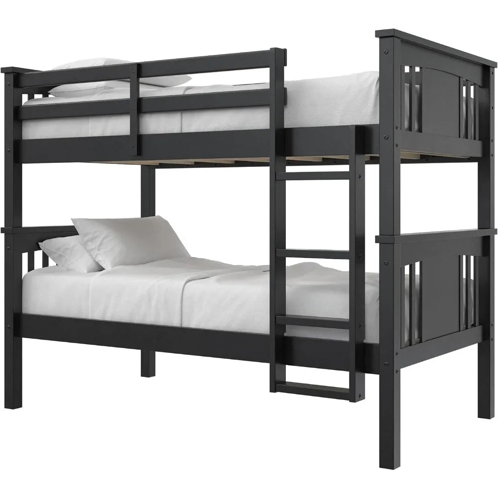 Twin Over Twin Wood Bunk Bed for Kids, Black - Cuddle Cloud Emporium