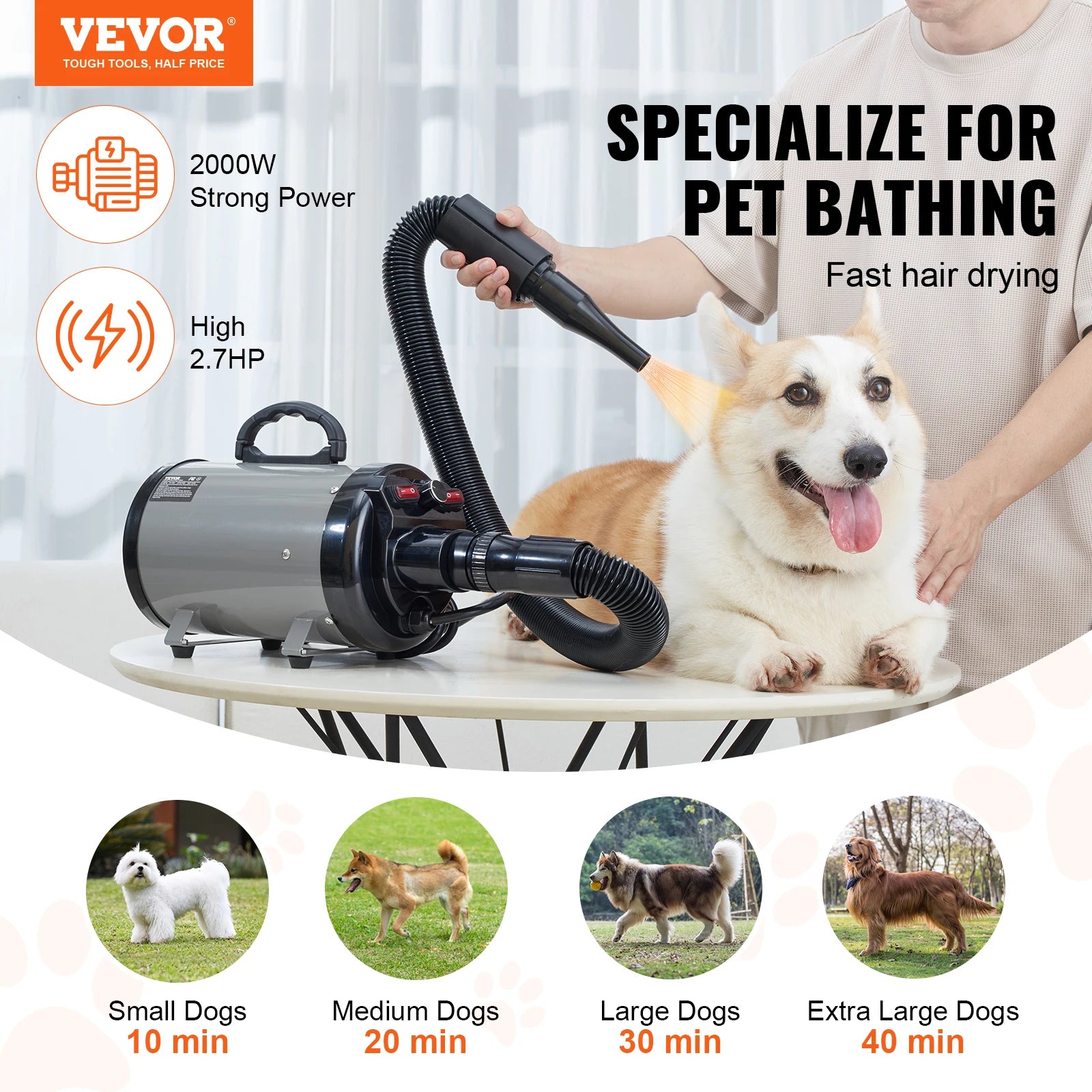 VEVOR Dog Blow Dryer Adjustable Controls & Attachments - Cuddle Cloud Emporium