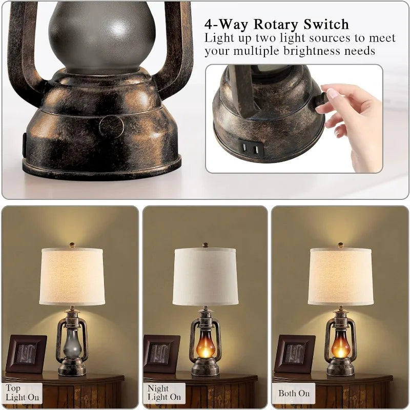 Vintage Lantern Lamp with Dual USB Charging Ports, - Cuddle Cloud Emporium