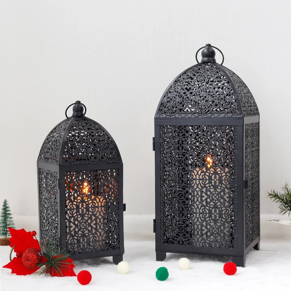 2Pcs Metal Candle Holder Black Decorative Hanging Lantern - Cuddle Cloud Emporium