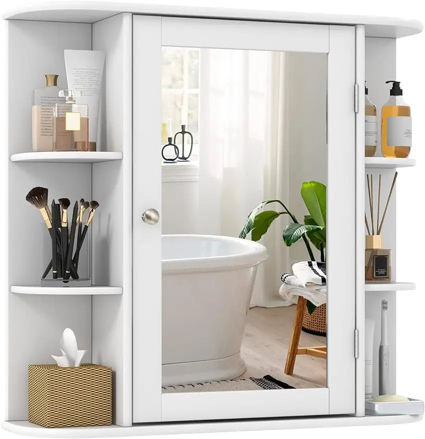 Wall Mounted Storage Cabinet With Mirror Door & Shelves - Cuddle Cloud Emporium