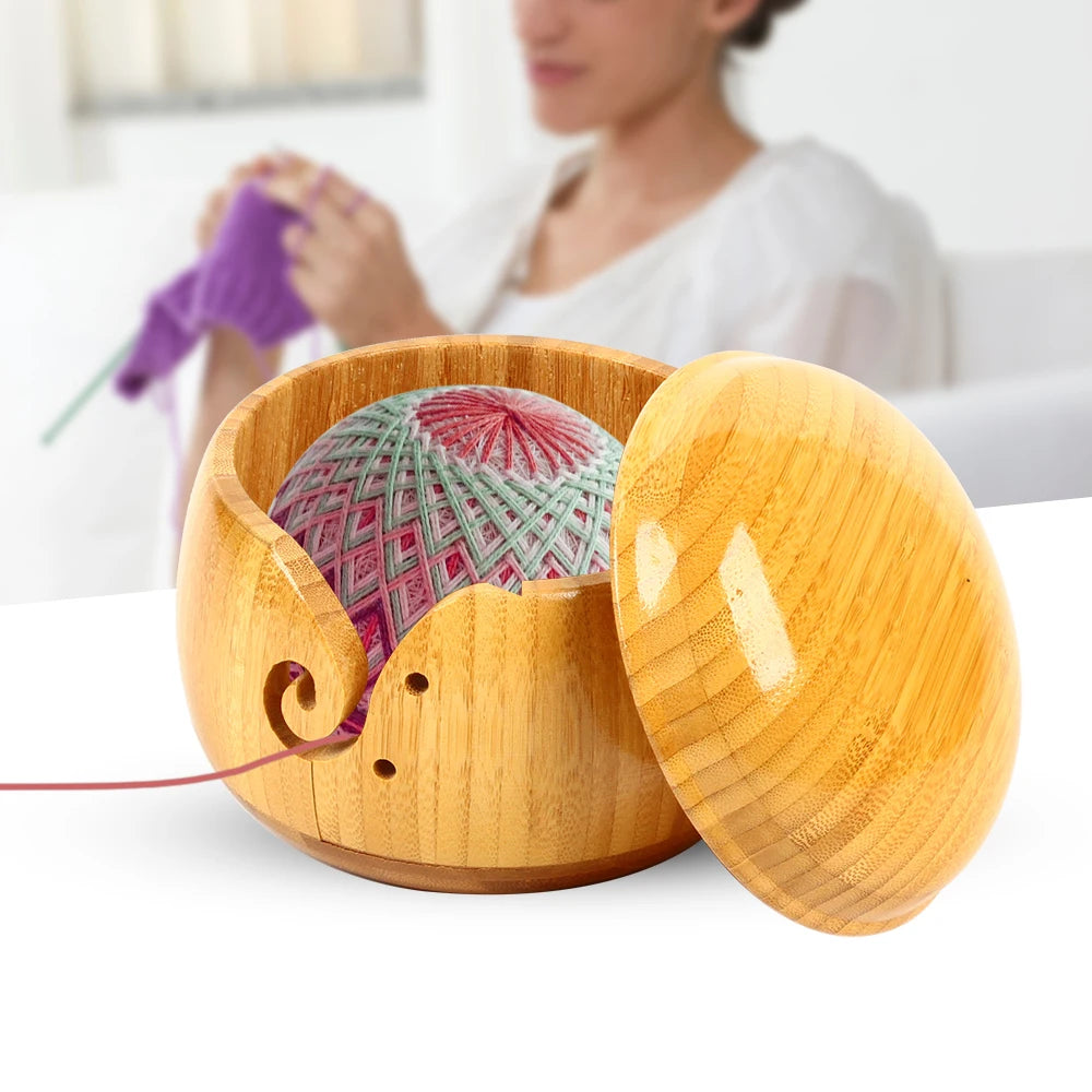 Wooden Knitting Crocheting Yarn Bowl - Cuddle Cloud Emporium