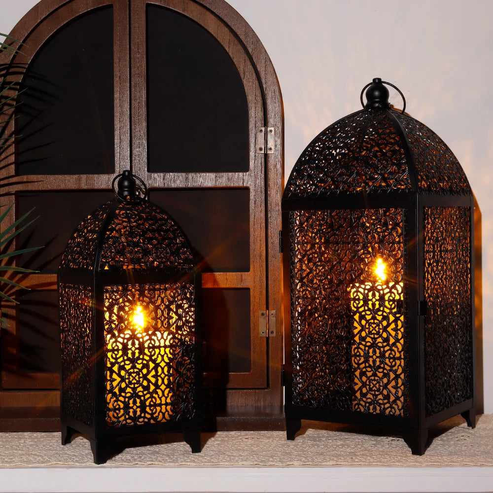 2Pcs Metal Candle Holder Black Decorative Hanging Lantern - Cuddle Cloud Emporium