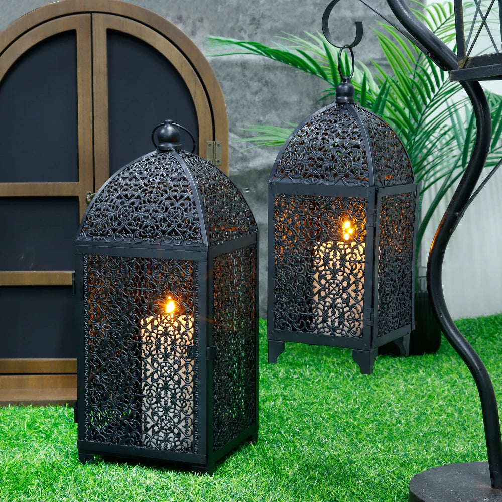 2Pcs Metal Candle Holder Black Decorative Hanging Lantern - Cuddle Cloud Emporium