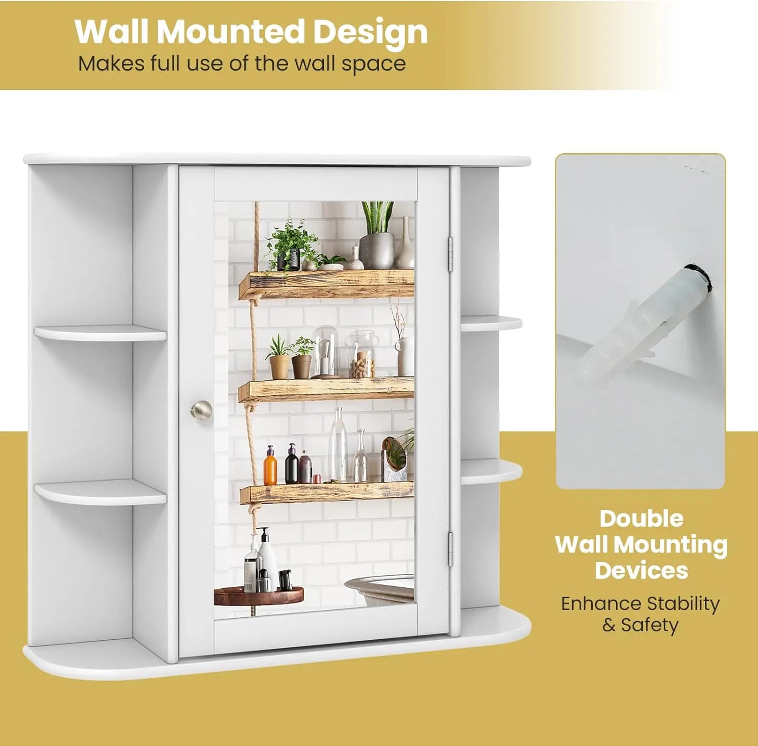 Wall Mounted Storage Cabinet With Mirror Door & Shelves - Cuddle Cloud Emporium