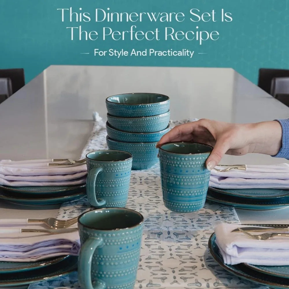 16-Piece Teal Stoneware Dinnerware Set - Cuddle Cloud Emporium