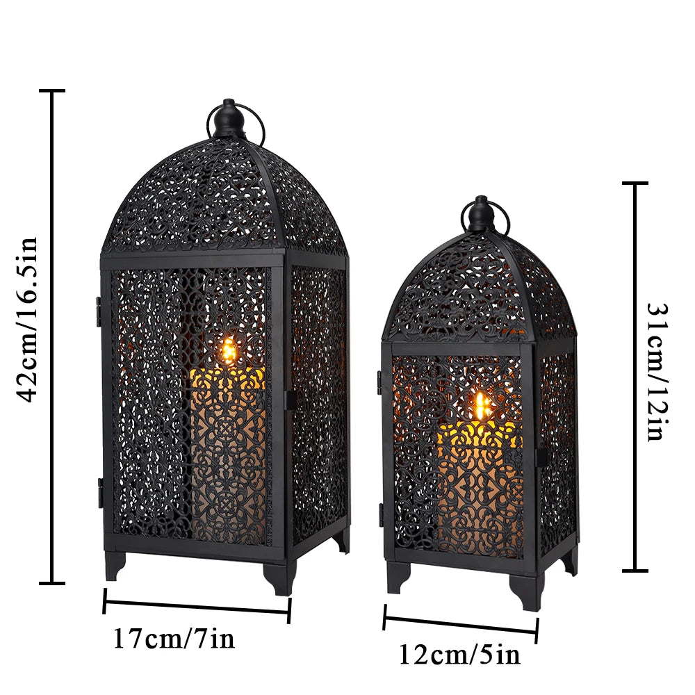 2Pcs Metal Candle Holder Black Decorative Hanging Lantern - Cuddle Cloud Emporium