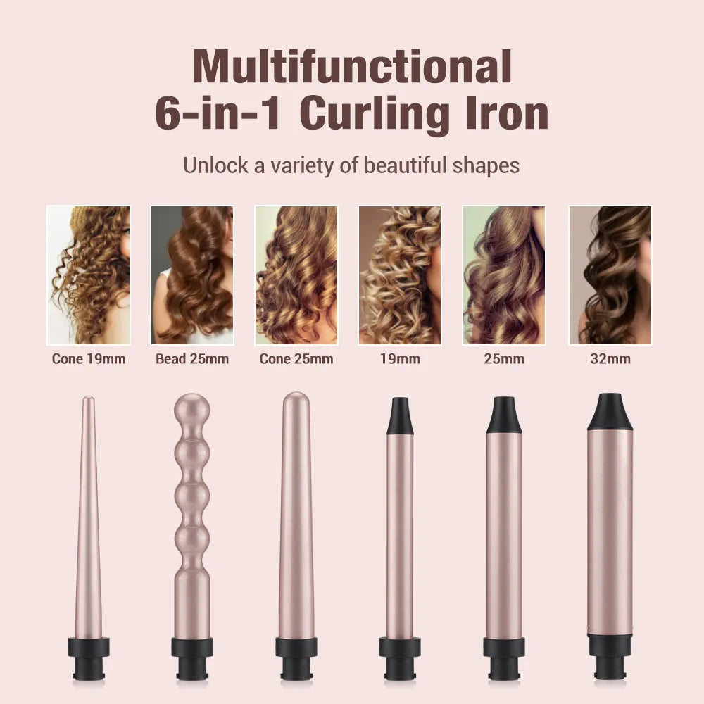 6 In 1 Curling Iron Wand Wave Hair Styling Tools - Cuddle Cloud Emporium