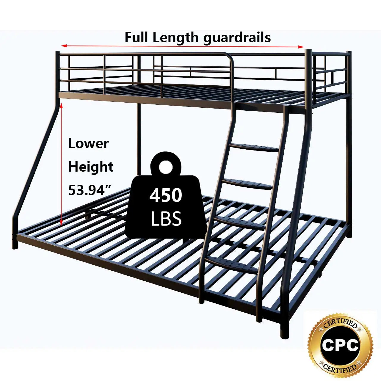 Twin over Full Metal Bunk Bed w/Comfortable Rungs - Cuddle Cloud Emporium