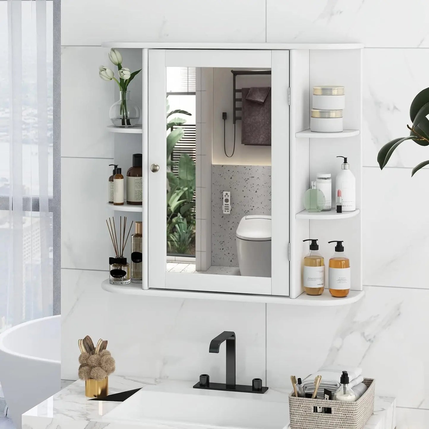 Wall Mounted Storage Cabinet With Mirror Door & Shelves - Cuddle Cloud Emporium