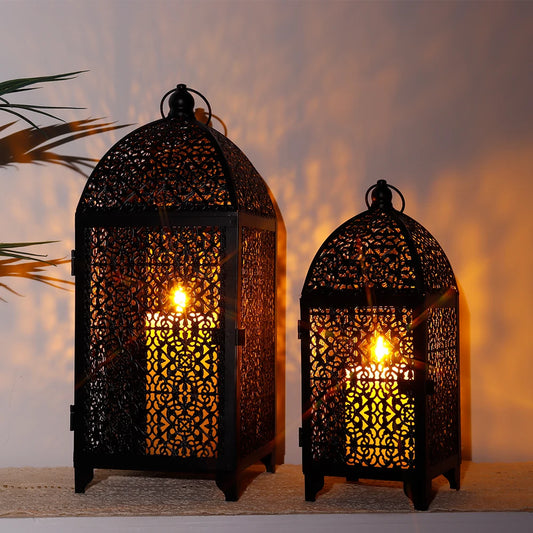 2Pcs Metal Candle Holder Black Decorative Hanging Lantern - Cuddle Cloud Emporium