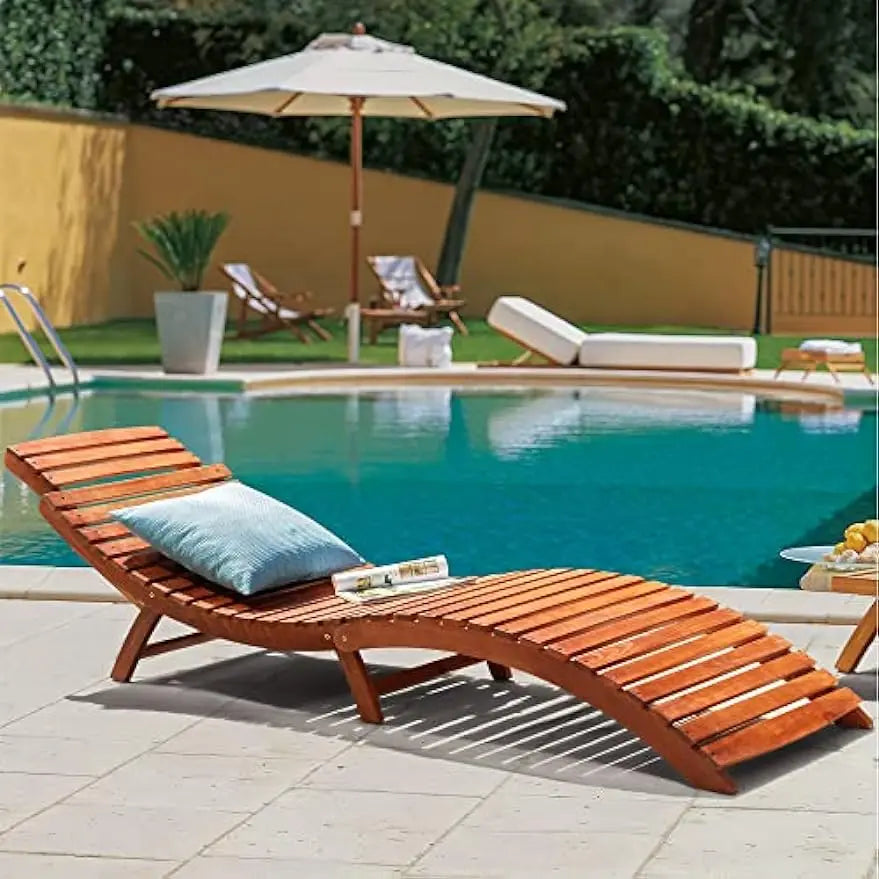 Wood Folding Chaise Lounge Chair Set of 2, Adjustable Headrest - Cuddle Cloud Emporium