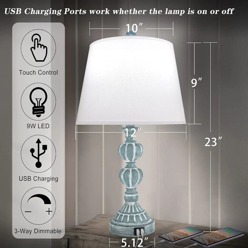 Dimmable Bedside Nightstand Lamp w/ 2 USB Charging Ports - Cuddle Cloud Emporium