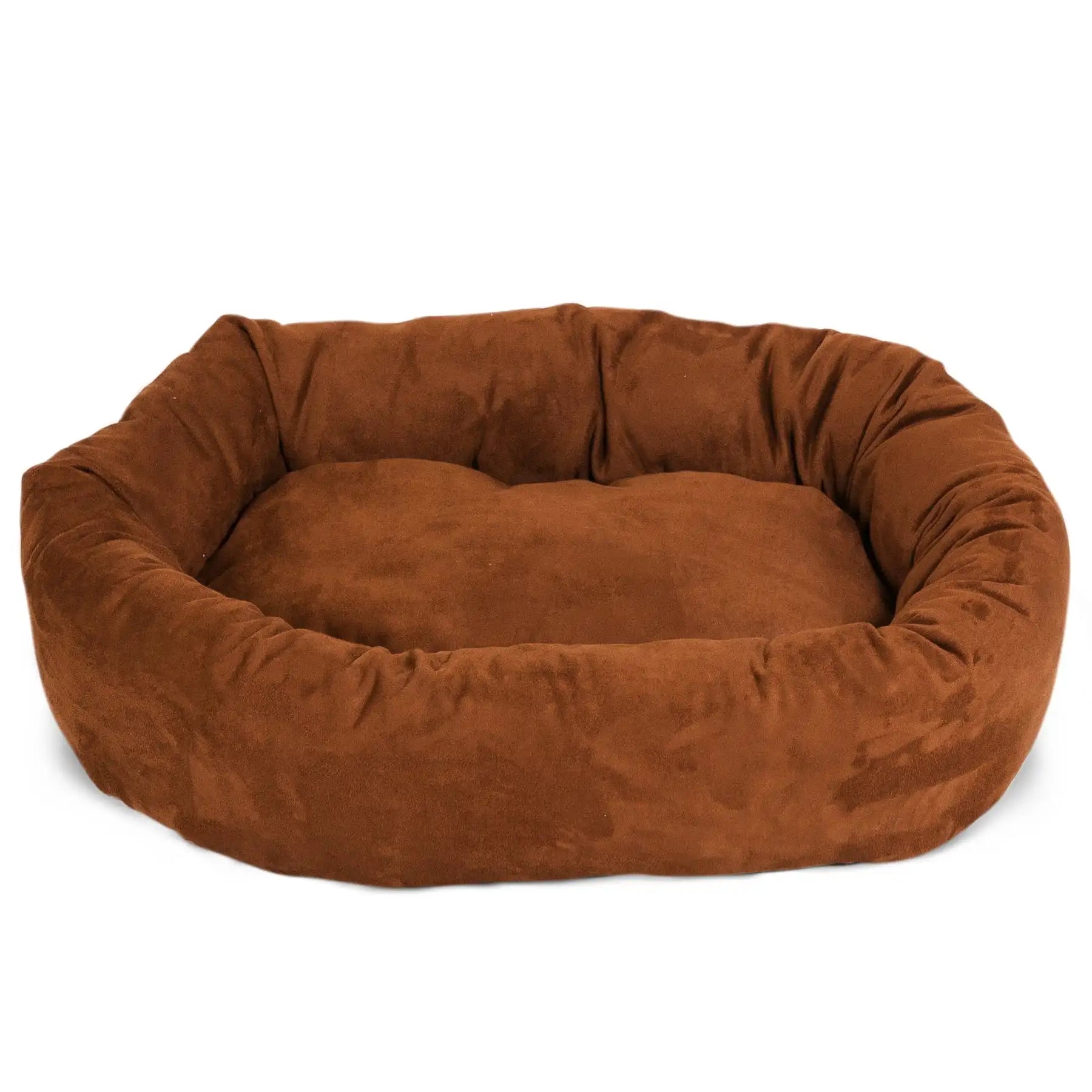 Suede Bagel Pet Bed For Dogs, Rust, Medium - Cuddle Cloud Emporium