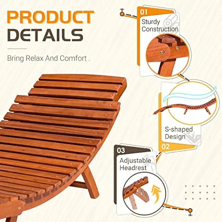 Wood Folding Chaise Lounge Chair Set of 2, Adjustable Headrest - Cuddle Cloud Emporium