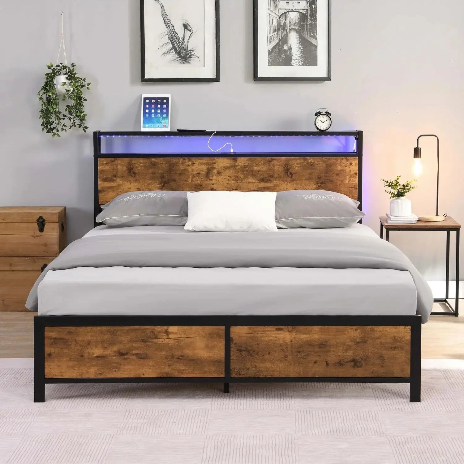 Q/F Size Bed Frame Lights, USB Ports & Storage - Cuddle Cloud Emporium