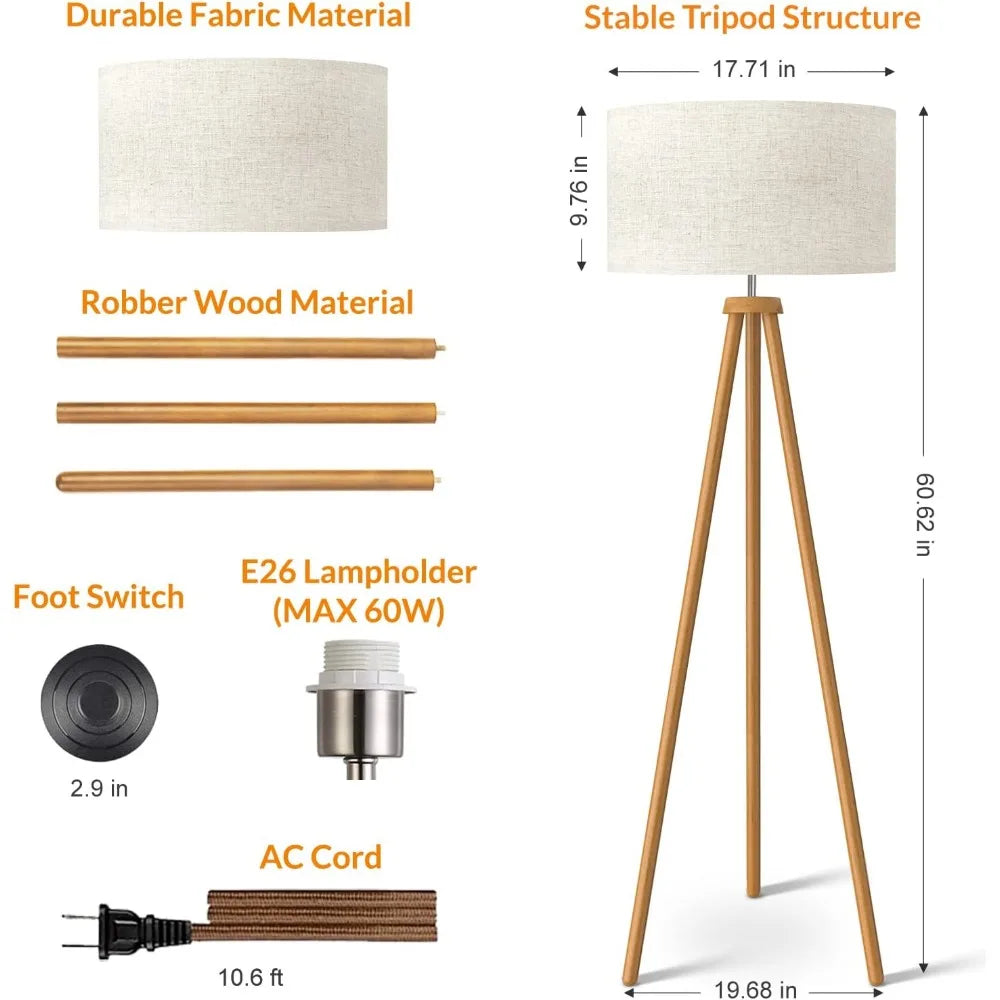 Wood Floor Lamp with Durable Fabric Shade - Cuddle Cloud Emporium