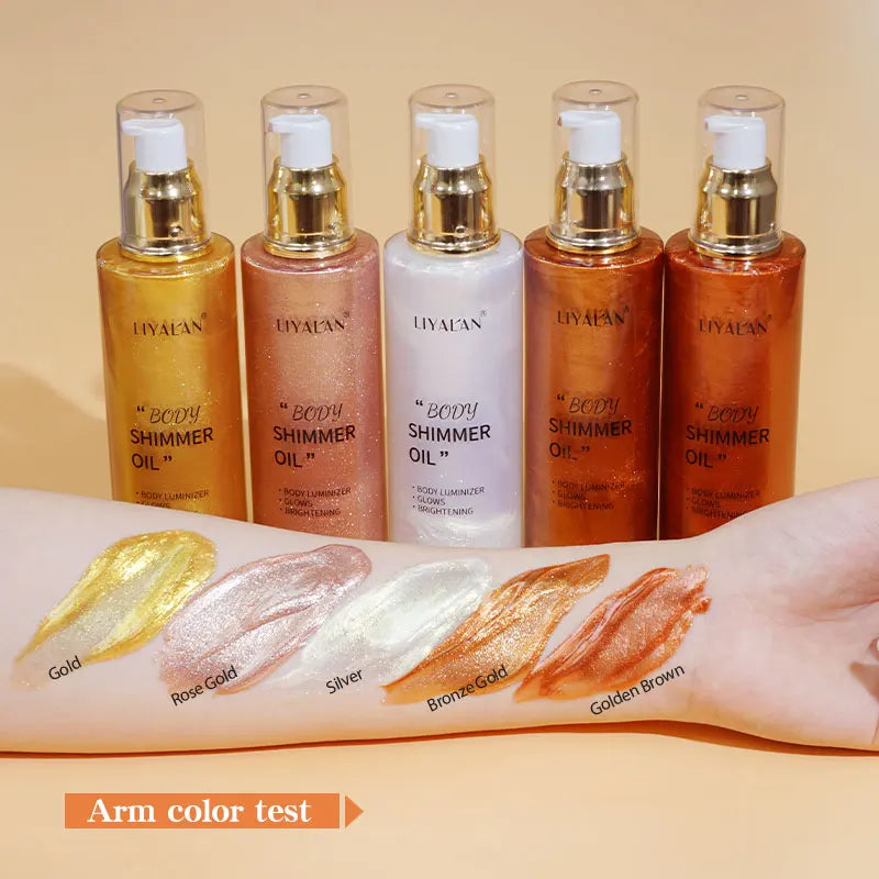 5 Color Glitter Body Oil Bronzer Pearl White Rose Gold - Cuddle Cloud Emporium