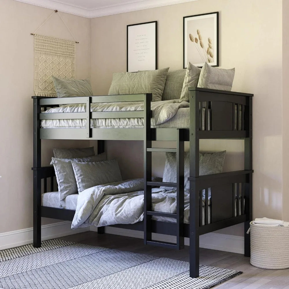 Twin Over Twin Wood Bunk Bed for Kids, Black - Cuddle Cloud Emporium