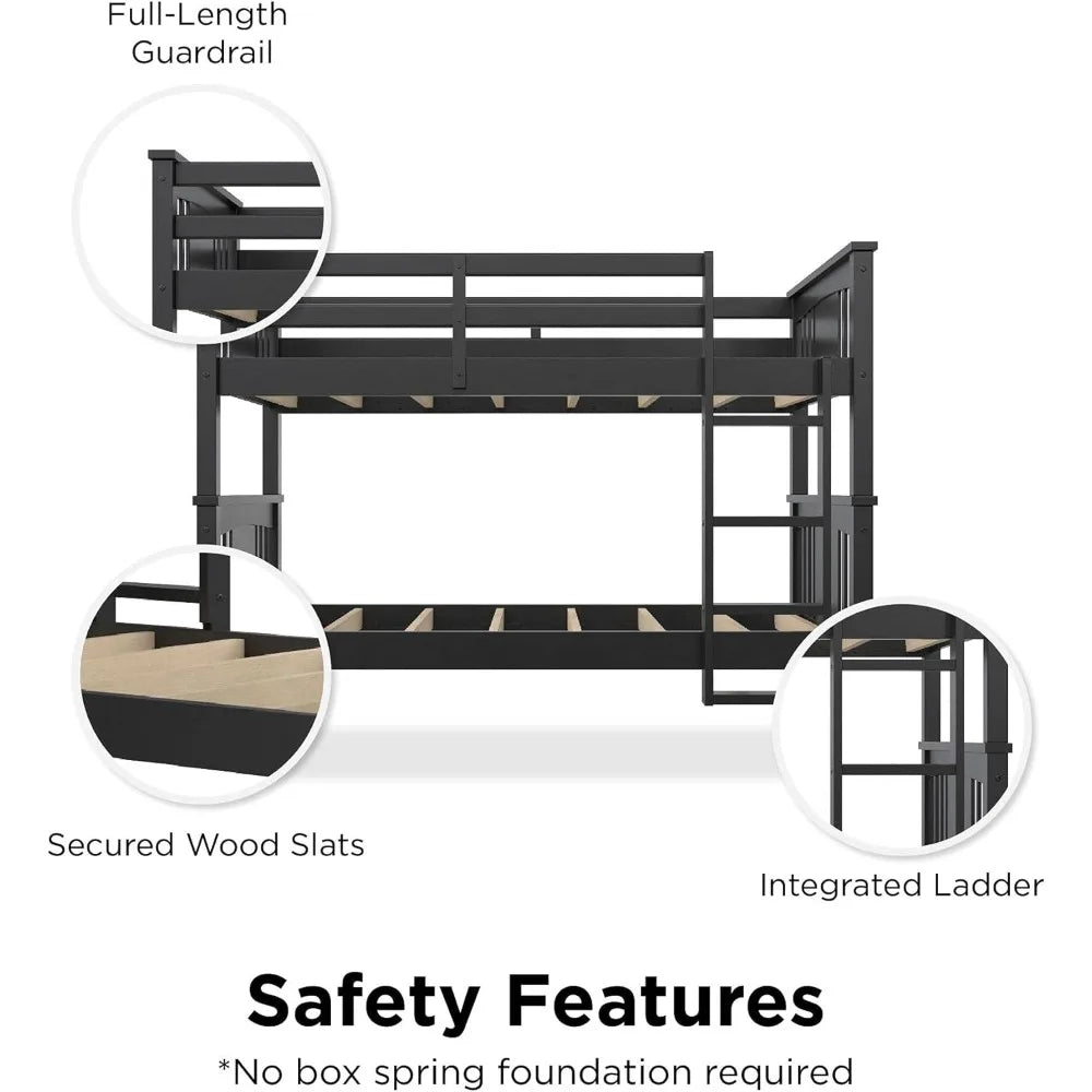 Twin Over Twin Wood Bunk Bed for Kids, Black - Cuddle Cloud Emporium